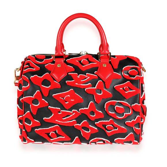 Louis Vuitton x Urs Fischer Limited Black & Red Tufted Monogram Canvas Speedy 25 - Picture 3 of 7